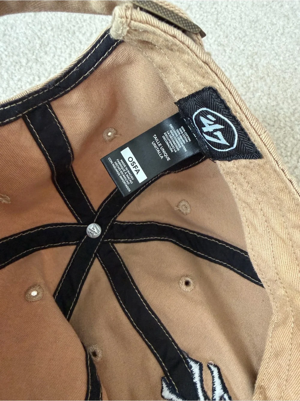 47 Brand Tan Baseball Cap with Navy Embroidered Logo